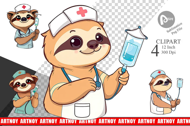 Nurse Sloth Clipart Sublimation artnoy 