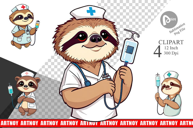 Nurse Sloth Clipart Sublimation artnoy 
