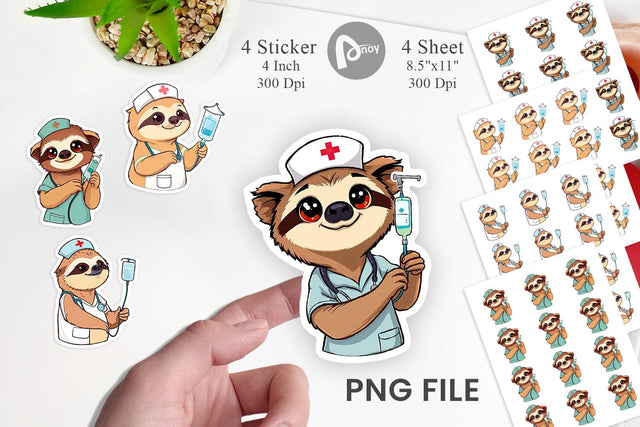 Nurse Sloth Sticker Vol 2 Sublimation artnoy 