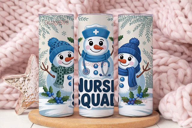 Nurse Snowman Squad 20oz Tumbler Wrap Sublimation DesignSVG 