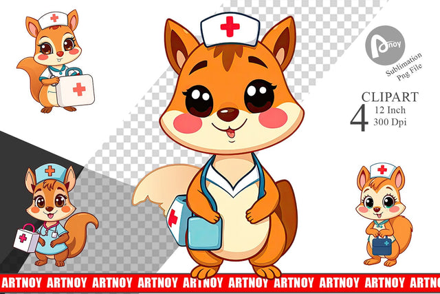 Nurse Squirrel Clipart Sublimation artnoy 