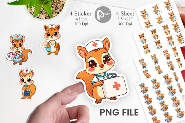 Nurse Squirrel Sticker Vol 2 Sublimation artnoy 