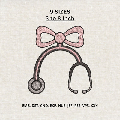 Nurse Stethoscope Bow Machine Embroidery Design – Cute Medical Stethoscope Embroidery File, Nurse Doctor Healthcare Design Embroidery/Applique DESIGNS PatternFeed8 