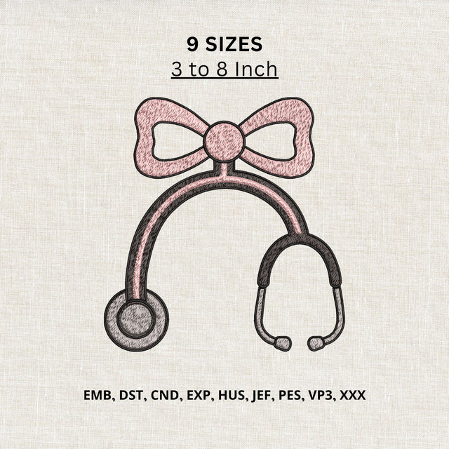 Nurse Stethoscope Bow Machine Embroidery Design – Cute Medical Stethoscope Embroidery File, Nurse Doctor Healthcare Design Embroidery/Applique DESIGNS PatternFeed8 