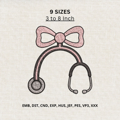 Nurse Stethoscope Bow Machine Embroidery Design – Cute Medical Stethoscope Embroidery File, Nurse Doctor Healthcare Design Embroidery/Applique DESIGNS PatternFeed8 