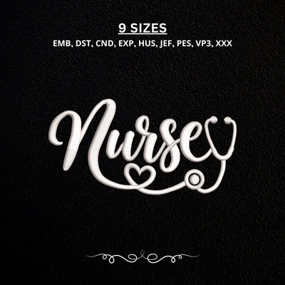 Nurse Stethoscope Heart Embroidery Design – Nurse Script Medical Machine Embroidery File Embroidery/Applique DESIGNS PatternFeed8 