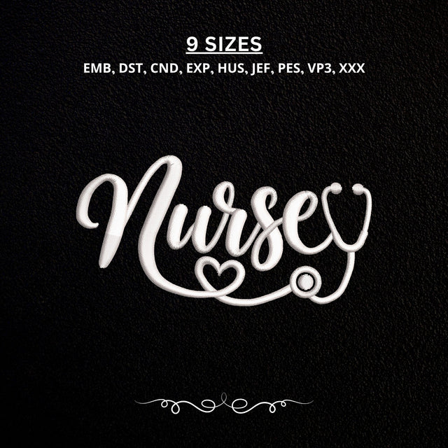 Nurse Stethoscope Heart Embroidery Design – Nurse Script Medical Machine Embroidery File Embroidery/Applique DESIGNS PatternFeed8 