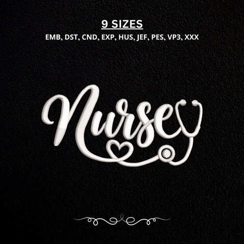 Nurse Stethoscope Heart Embroidery Design – Nurse Script Medical Machine Embroidery File Embroidery/Applique DESIGNS PatternFeed8 