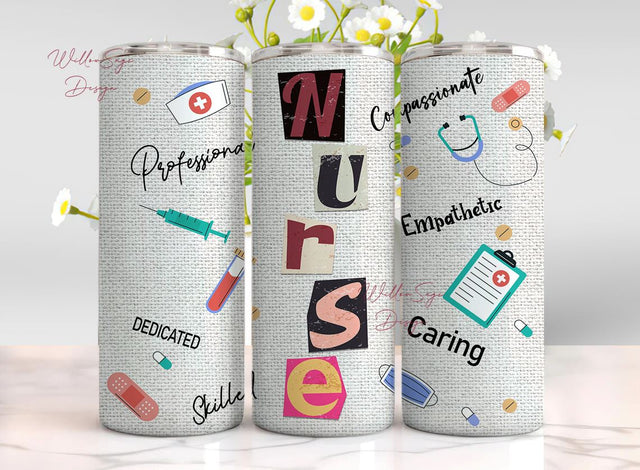 Nurse Tumbler Wrap Seamless Sublimation Nursing Design PNG, 20 oz Skinny Tumbler Wrap Nurse Life RN Tumbler PNG Instant Digital Download Sublimation WillowSageDesign 