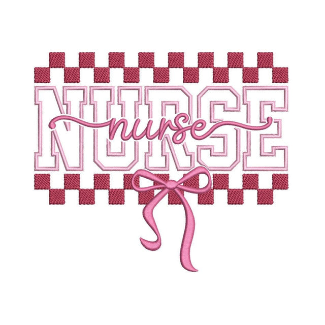 Nurse with Bow and Checkered Background Machine Embroidery Design, 4 sizes, Instant Download Embroidery/Applique DESIGNS Nino Nadaraia 