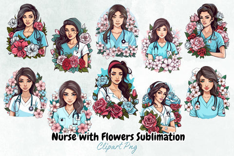 Nurse with Flowers Sublimation Bundle Sublimation Designangry 