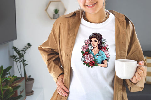 Nurse with Flowers Sublimation Bundle Sublimation Designangry 