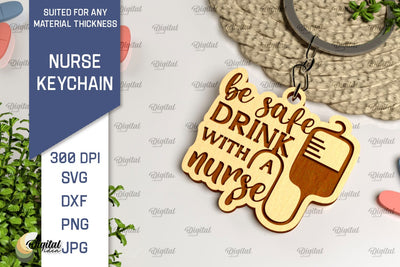 Nurse Wooden Keychain Laser Cut. Nurse Keychains SVG Design SVG Evgenyia Guschina 