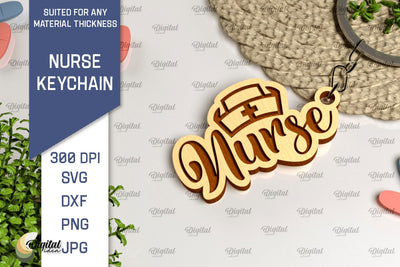 Nurse Wooden Keychain Laser Cut. Nurse Keychains SVG Design SVG Evgenyia Guschina 
