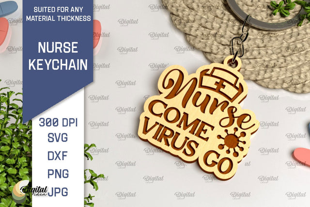 Nurse Wooden Keychain Laser Cut. Nurse Keychains SVG Design SVG Evgenyia Guschina 