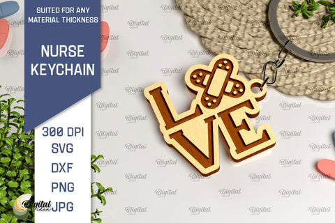 Nurse Wooden Keychain Laser Cut. Nurse Keychains SVG Design SVG Evgenyia Guschina 