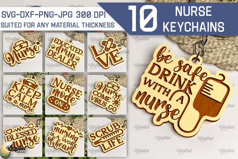 Nurse Wooden Keychains Laser Cut Bundle. Nurse Keychains SVG SVG Evgenyia Guschina 