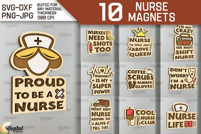 Nurse Wooden Magnets Laser Cut Bundle. Fridge Magnets SVG SVG Evgenyia Guschina 