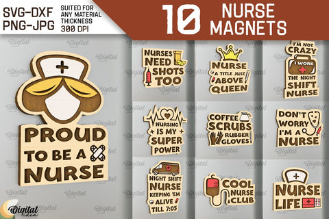 Nurse Wooden Magnets Laser Cut Bundle. Fridge Magnets SVG SVG Evgenyia Guschina 