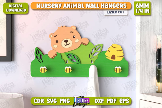 Nursery Bear Wall Hangers Laser Cut | Kids Hangers | Wall Hangers Template | Nursery Décor | Kids Room | CNC File SVG The T Store Design 