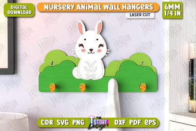 Nursery Bunny Wall Hangers Laser Cut | Kids Hangers | Wall Hangers Template | Nursery Décor | Kids Room | CNC File SVG The T Store Design 