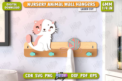 Nursery Cat Wall Hangers Laser Cut | Kids Hangers | Wall Hangers Template | Nursery Décor | Kids Room | CNC File SVG The T Store Design 