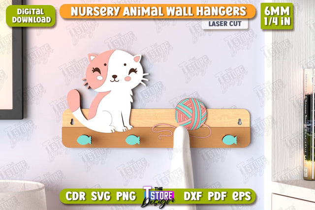 Nursery Cat Wall Hangers Laser Cut | Kids Hangers | Wall Hangers Template | Nursery Décor | Kids Room | CNC File SVG The T Store Design 