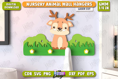 Nursery Deer Wall Hangers Laser Cut | Kids Hangers | Wall Hangers Template | Nursery Décor | Kids Room | CNC File SVG The T Store Design 