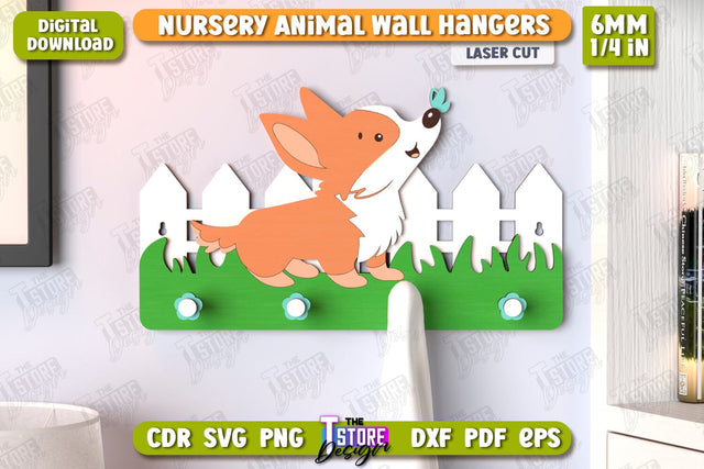 Nursery Dog Wall Hangers Laser Cut | Kids Hangers | Wall Hangers Template | Nursery Décor | Kids Room | CNC File SVG The T Store Design 