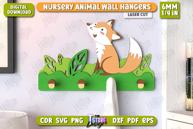 Nursery Fox Wall Hangers Laser Cut | Kids Hangers | Wall Hangers Template | Nursery Décor | Kids Room | CNC File SVG The T Store Design 