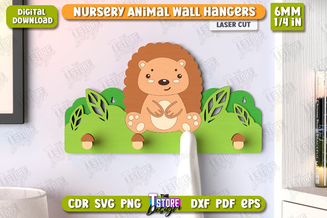 Nursery Hedgehog Wall Hangers Laser Cut | Kids Hangers | Wall Hangers Template | Nursery Décor | Kids Room | CNC File SVG The T Store Design 