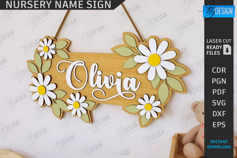Nursery Name Signs Laser Cut Bundle | Home Decor | Children's Room Sign | Door Sign | Personalized Nursery Sign | Animals Design | Signboard | 3D Kids Laser | New Born SVG | Wall Decor | CNC Files SVG Fly Design 