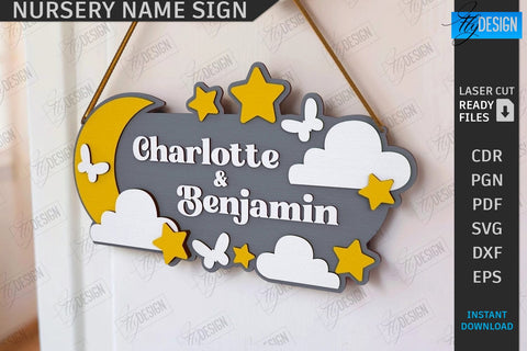 Nursery Name Signs Laser Cut Bundle | Home Decor | Children's Room Sign | Door Sign | Personalized Nursery Sign | Animals Design | Signboard | 3D Kids Laser | New Born SVG | Wall Decor | CNC Files SVG Fly Design 