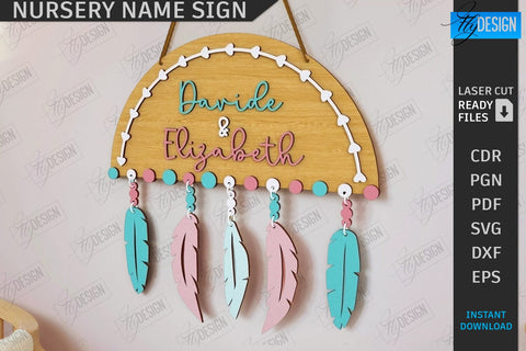 Nursery Name Signs Laser Cut Bundle | Home Decor | Children's Room Sign | Door Sign | Personalized Nursery Sign | Animals Design | Signboard | 3D Kids Laser | New Born SVG | Wall Decor | CNC Files SVG Fly Design 