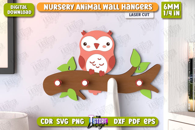 Nursery Owl Wall Hangers Laser Cut | Kids Hangers | Wall Hangers Template | Nursery Décor | Kids Room | CNC File SVG The T Store Design 