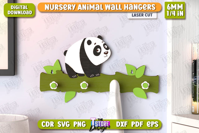 Nursery Panda Wall Hangers Laser Cut | Kids Hangers | Wall Hangers Template | Nursery Décor | Kids Room | CNC File SVG The T Store Design 