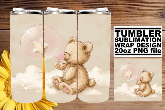 Nursery-Themed Tumbler with Cute Watercolor Bears Sublimation afrosvg 