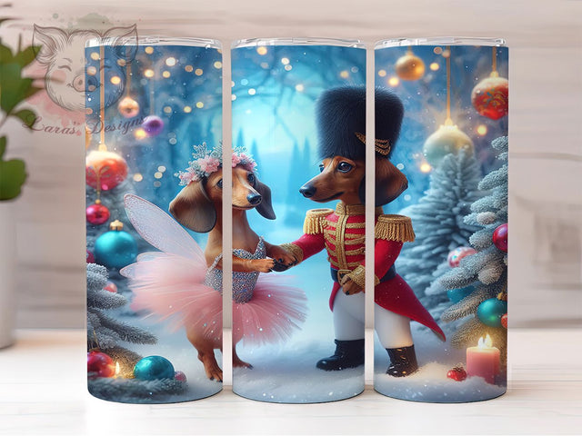 Nutcracker Dachshund Christmas Tumbler, Nutcracker Dog Wrap, Festive Wiener Dog Sublimation, Holiday Pup Cup, 20Oz Skinny Tumbler Wrap, Cute Sausage Dog Mug, Christmas Pet Design Sublimation Lara' s Designs 