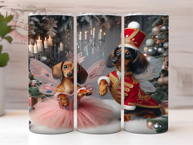 Nutcracker Dachshund Christmas Tumbler, Nutcracker Dog Wrap, Festive Wiener Dog Sublimation, Holiday Pup Cup, 20Oz Skinny Tumbler Wrap, Cute Sausage Dog Mug, Christmas Pet Design Sublimation Lara' s Designs 