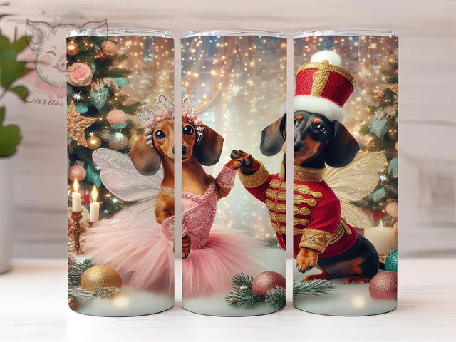 Nutcracker Dachshund Christmas Tumbler, Nutcracker Dog Wrap, Festive Wiener Dog Sublimation, Holiday Pup Cup, 20Oz Skinny Tumbler Wrap, Cute Sausage Dog Mug, Christmas Pet Design Sublimation Lara' s Designs 
