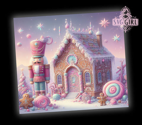 Nutcracker Gingerbread 20oz Tumbler Wrap, Nutcracker, Gingerbread House, Holiday Tumbler, Tumbler Wrap, 20oz Sublimation, Christmas Decor, Festive Drinkware Sublimation SvggirlplusArt 