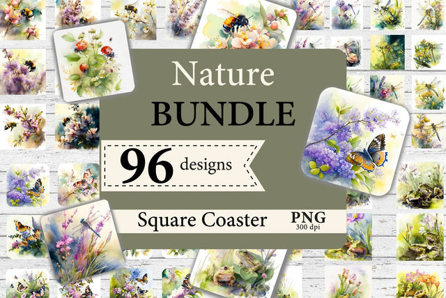 Nuture Coaster Bundle PNG. Spring Bundle. Square Coaster Bundle Sublimation Olga Terlyanskaya 