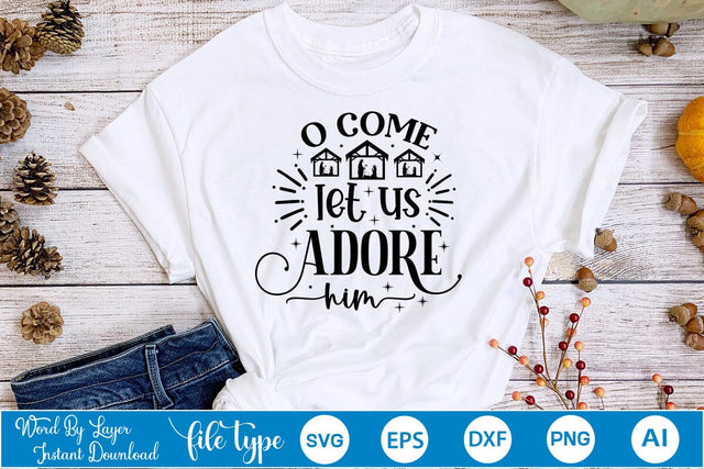 O Come Let Us Adore Him SVG Design, Nativity Christmas SVG Design, Arabesque SVG Design SVGs,Quotes and Sayings,Food & Drink,On Sale, Print & Cut SVG DesignPlante 503 