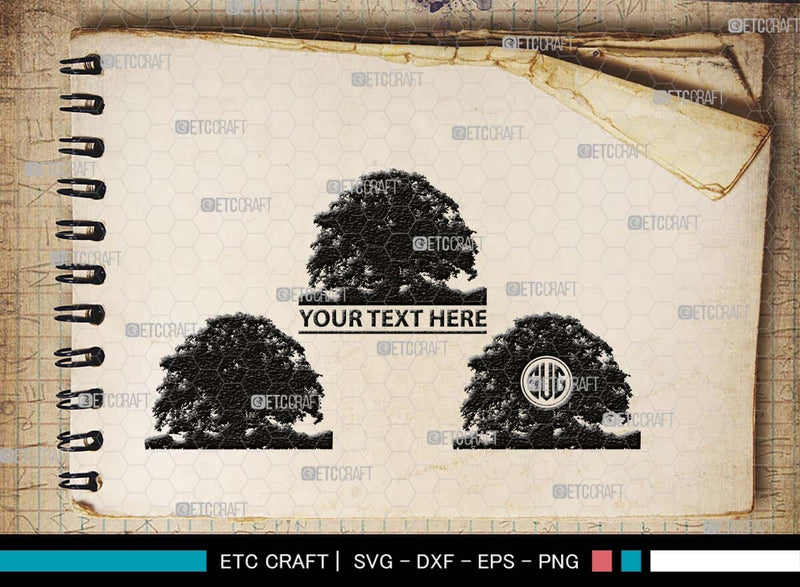 Oak Tree Monogram, Oak Tree Silhouette, Oak Tree SVG, Tree Leaves ...