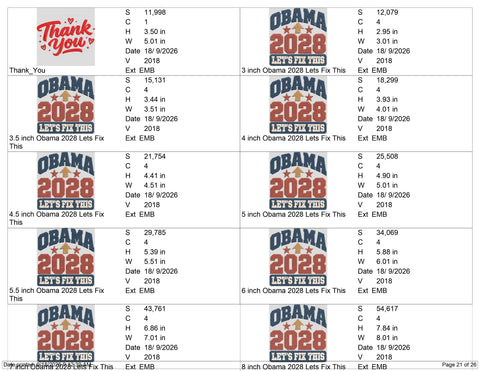 Obama 2028 Let’s Fix This Embroidery Design – Patriotic Political 2028 Machine Embroidery File Embroidery/Applique DESIGNS PatternFeed8 