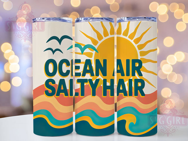 Ocean Air Salty Hair 20oz Tumbler, Ocean Air Wrap, Salty Hair Quote, Tropical Sublimation Design, Vintage Summer Vibes, 20oz Tumbler Wrap, Sublimation Design PNG, Summer Gift Sublimation SvggirlplusArt 