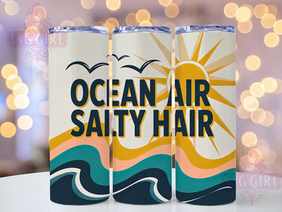 Ocean Air Salty Hair 20oz Tumbler, Ocean Air Wrap, Salty Hair Quote, Tropical Sublimation Design, Vintage Summer Vibes, 20oz Tumbler Wrap, Sublimation Design PNG, Summer Gift Sublimation SvggirlplusArt 