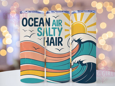 Ocean Air Salty Hair 20oz Tumbler, Ocean Air Wrap, Salty Hair Quote, Tropical Sublimation Design, Vintage Summer Vibes, 20oz Tumbler Wrap, Sublimation Design PNG, Summer Gift Sublimation SvggirlplusArt 