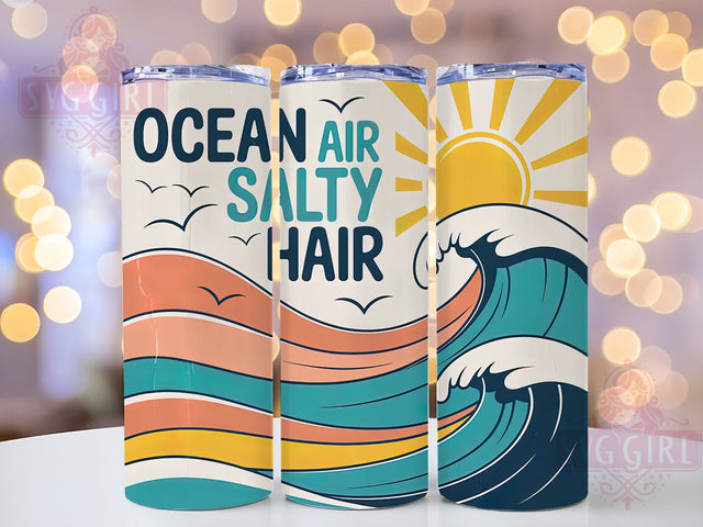 Ocean Air Salty Hair 20oz Tumbler, Ocean Air Wrap, Salty Hair Quote, Tropical Sublimation Design, Vintage Summer Vibes, 20oz Tumbler Wrap, Sublimation Design PNG, Summer Gift Sublimation SvggirlplusArt 