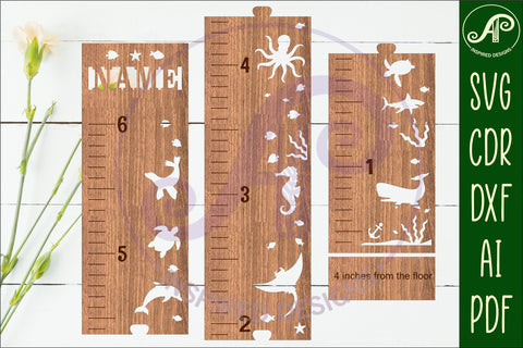 Ocean animals personalized kids height chart in Imperial SVG APInspireddesigns 